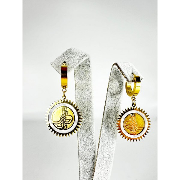 Gold Tuğra Detaylı Küpe